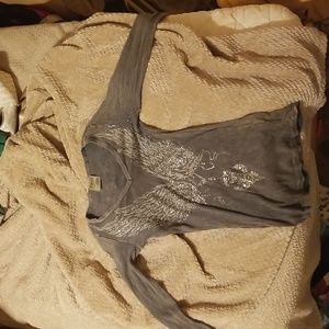 Grey long sleeve righnstone shirt from the brand Vocal size small